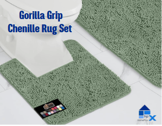 Gorilla Grip Soft Chenille Area Rug Set for Tub, Bathroom