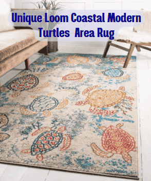 Unique Loom Positano Collection Coastal Modern Turtles Beige Area Rug
