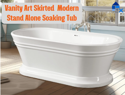Vanity Art 67 x 31 Inches Freestanding White Acrylic Bathtub Modern Stand Alone Soaking Tub