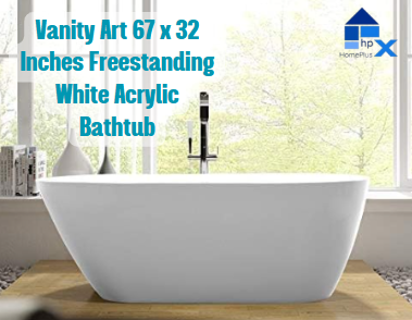 Vanity Art 67 x 32 Inches Freestanding White Acrylic Bathtub